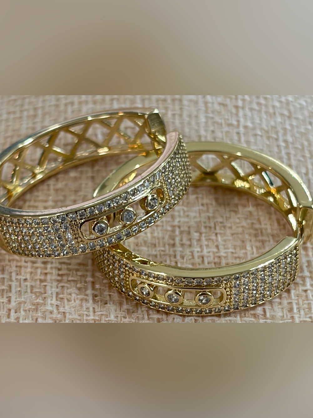 NWOT GORGEOUS Gold Plated Crystal Pavé Hoop Earrings - Reversible